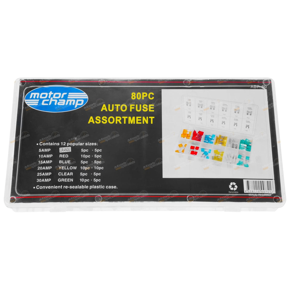 80pc Mini + Med Blade Fuse Assortment Kit 5AMP 10AMP 15AMP 20AMP 25AMP 30AMP