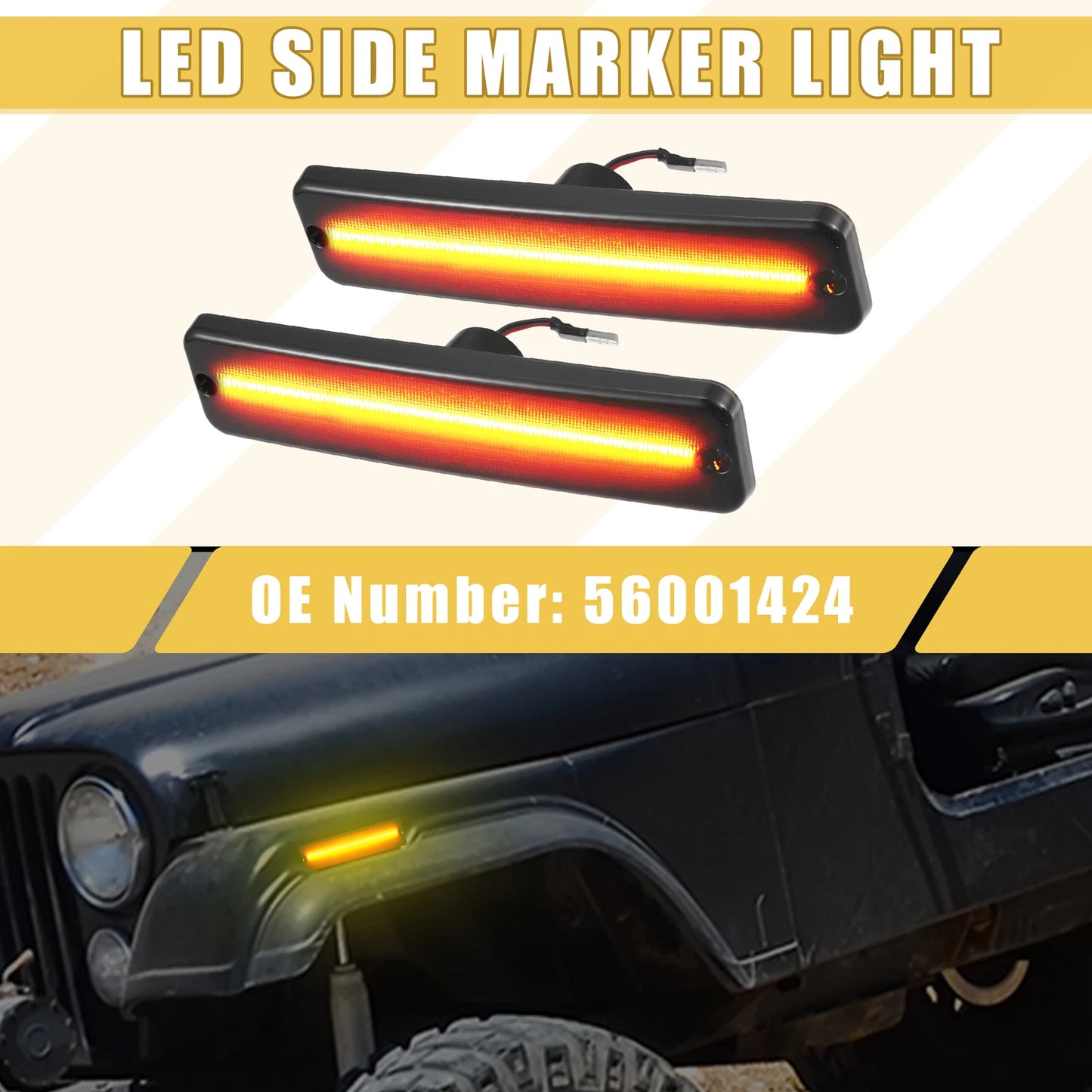 LED Side Marker Light 56001424 for Jeep Black Amber Lens 1 Pair