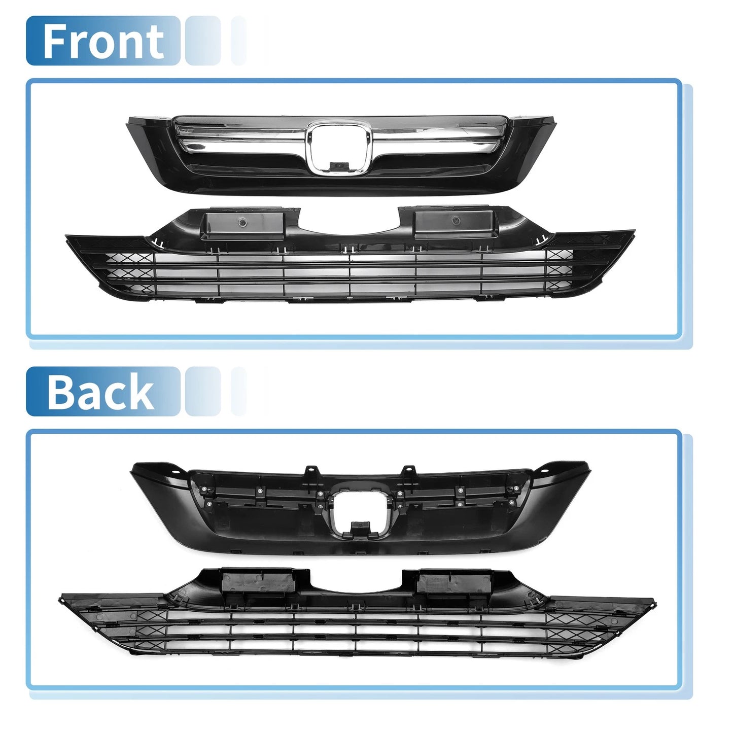 Front Bumper Grille for Honda CR-V (2007-2009) Chrome Silver Black 1 Set