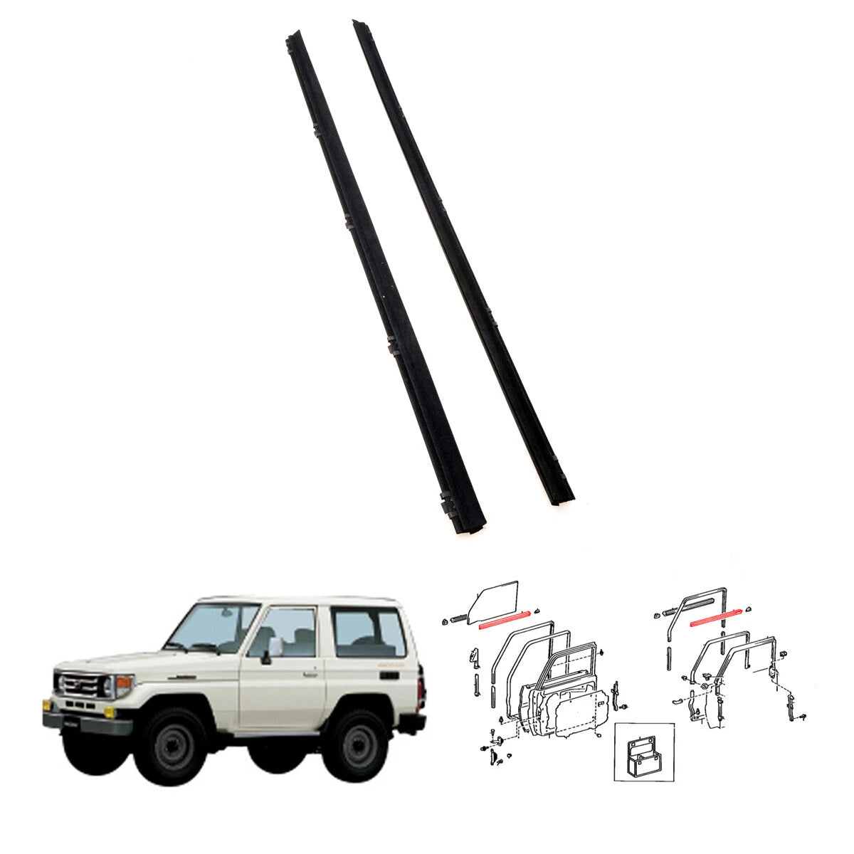 FRT Door Glass Weatherstrip for Toyota Land Cruiser BJ70 LJ70 HJ75 1984-1990