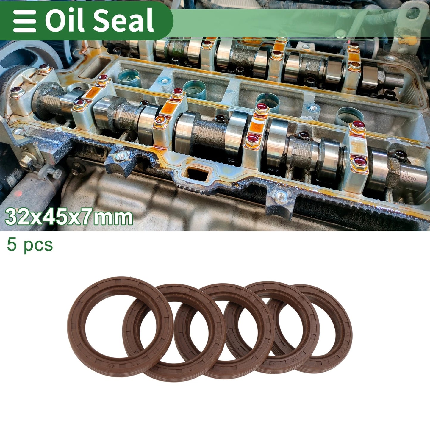 Oil Seal FKM Rubber 32x45x7mm High Pressure Brown 5 Pcs