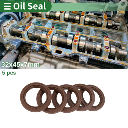 Oil Seal FKM Rubber 32x45x7mm High Pressure Brown 5 Pcs