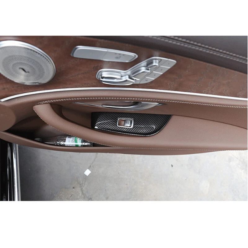 Carbon Fiber Style Door Window Switch Panel Trim For Benz E-Class W213 2016-2018