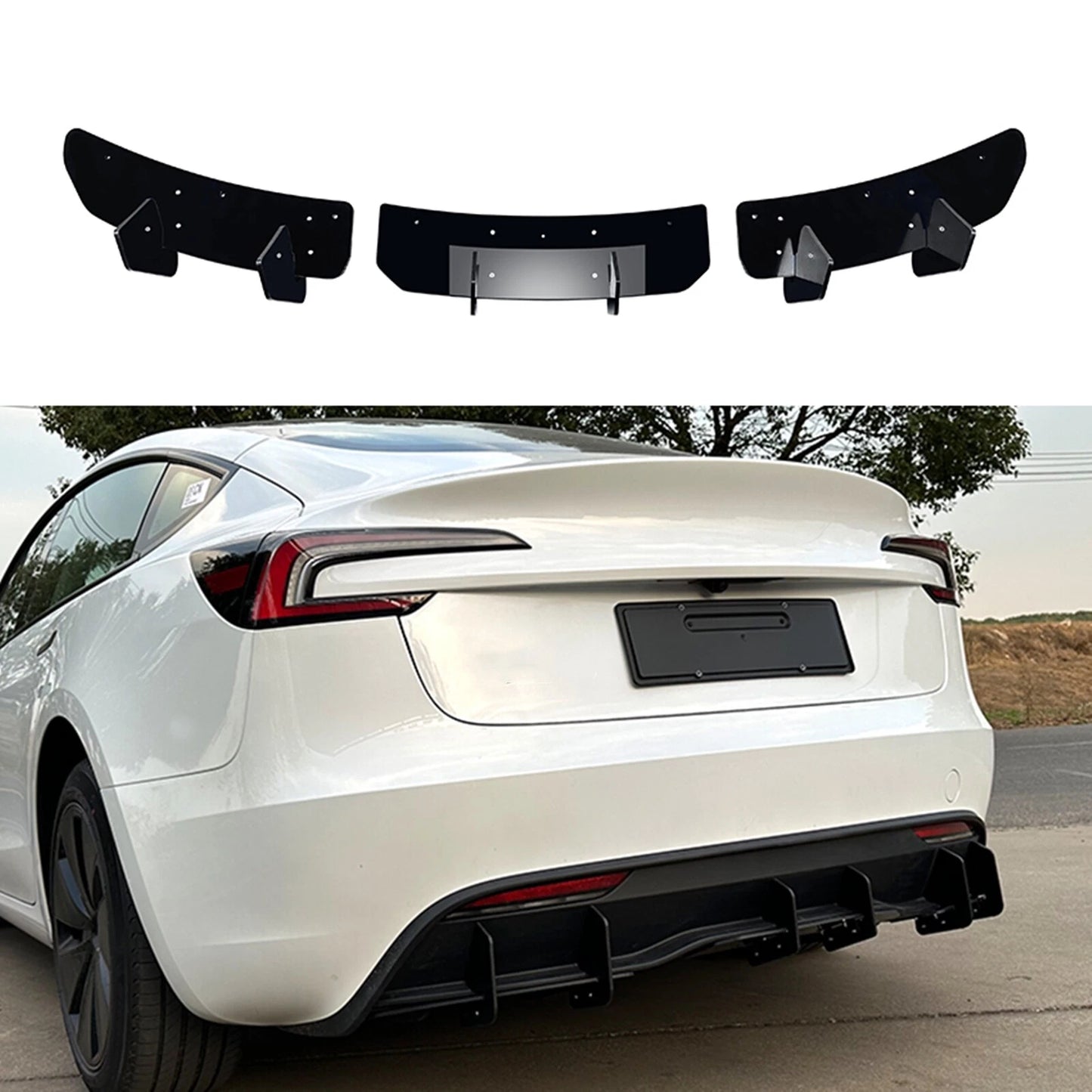 Rear Bumper Diffuser Lip Trim Kit for Tesla Model 3 (2023-2024)