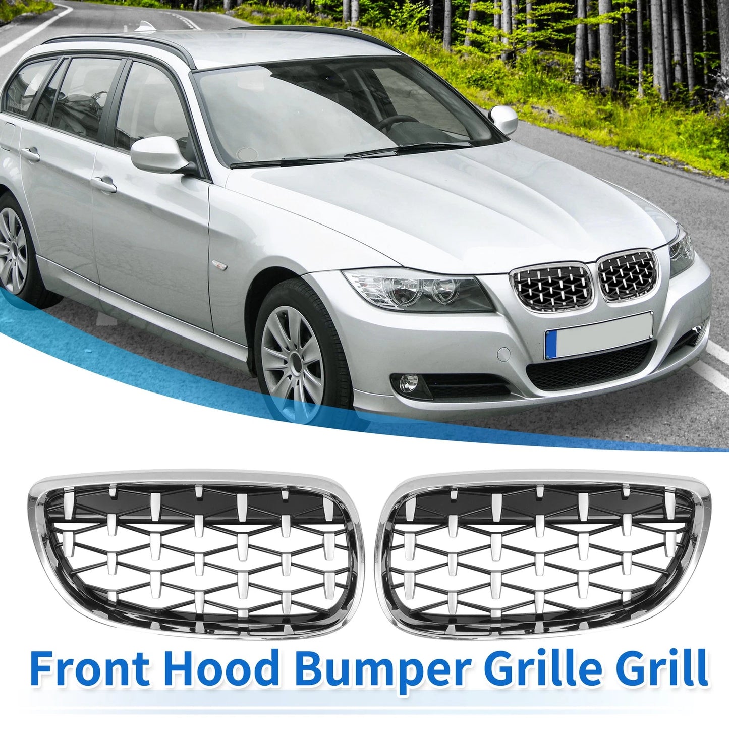 1 x Front Hood Bumper Grille Grill for BMW 328xi M3 335xi 328i Silver Tone