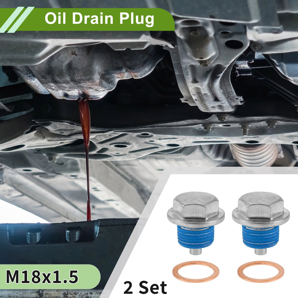 Oil Drain Plug 2x M18x1.5 Copper W/ Gasket for Car/Motorcycle