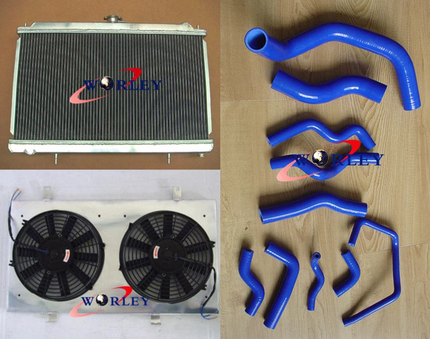 3 Row Aluminum Radiator with Fan Shroud & Hoses for Nissan Silvia S14 S15 (1995-2002)