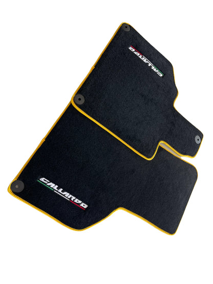 Floor Mats for Lamborghini Gallardo Black Tailored Carpets with Yellow Trim