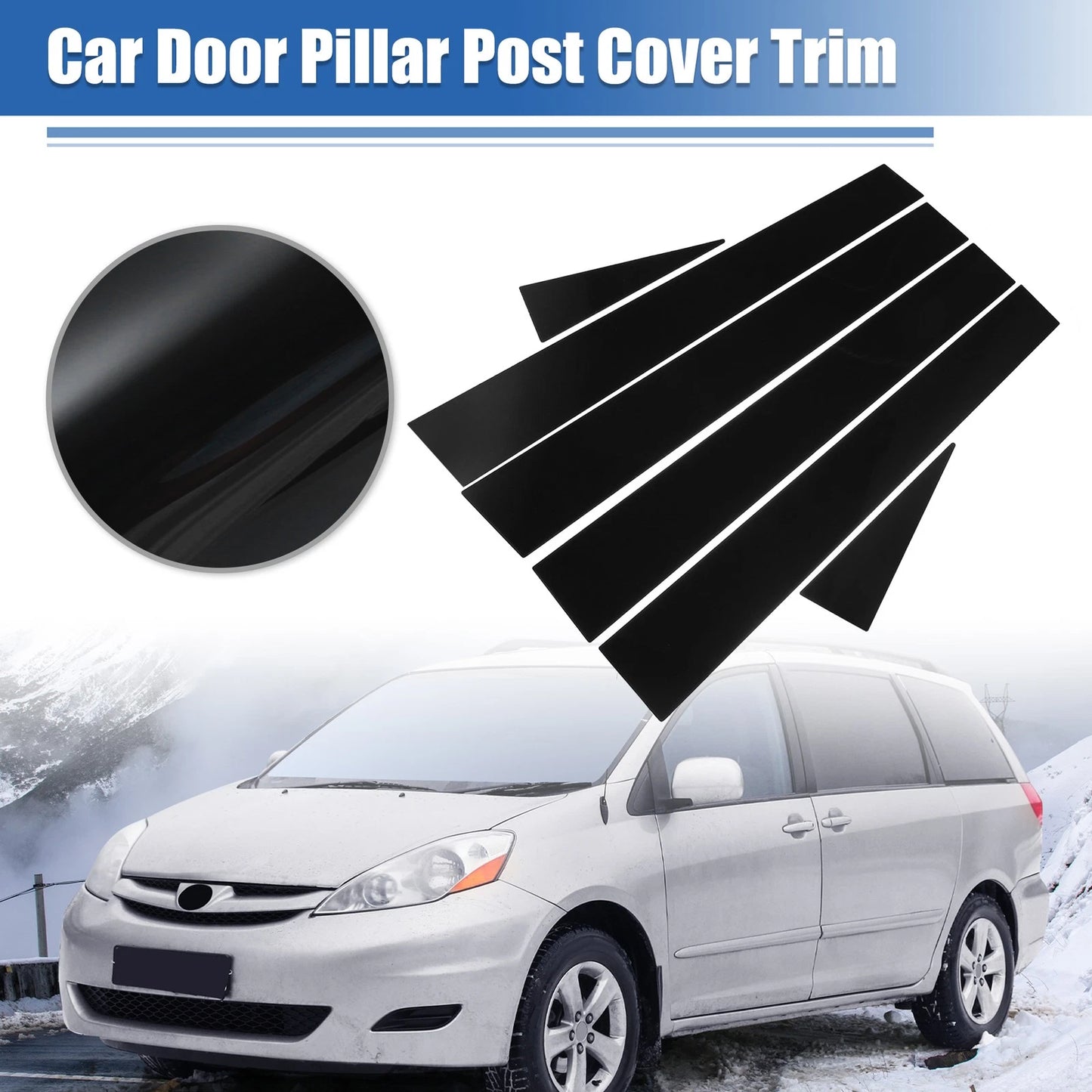 Glossy Black Door Window Pillar Post Covers for Toyota Sienna (2004-2010)