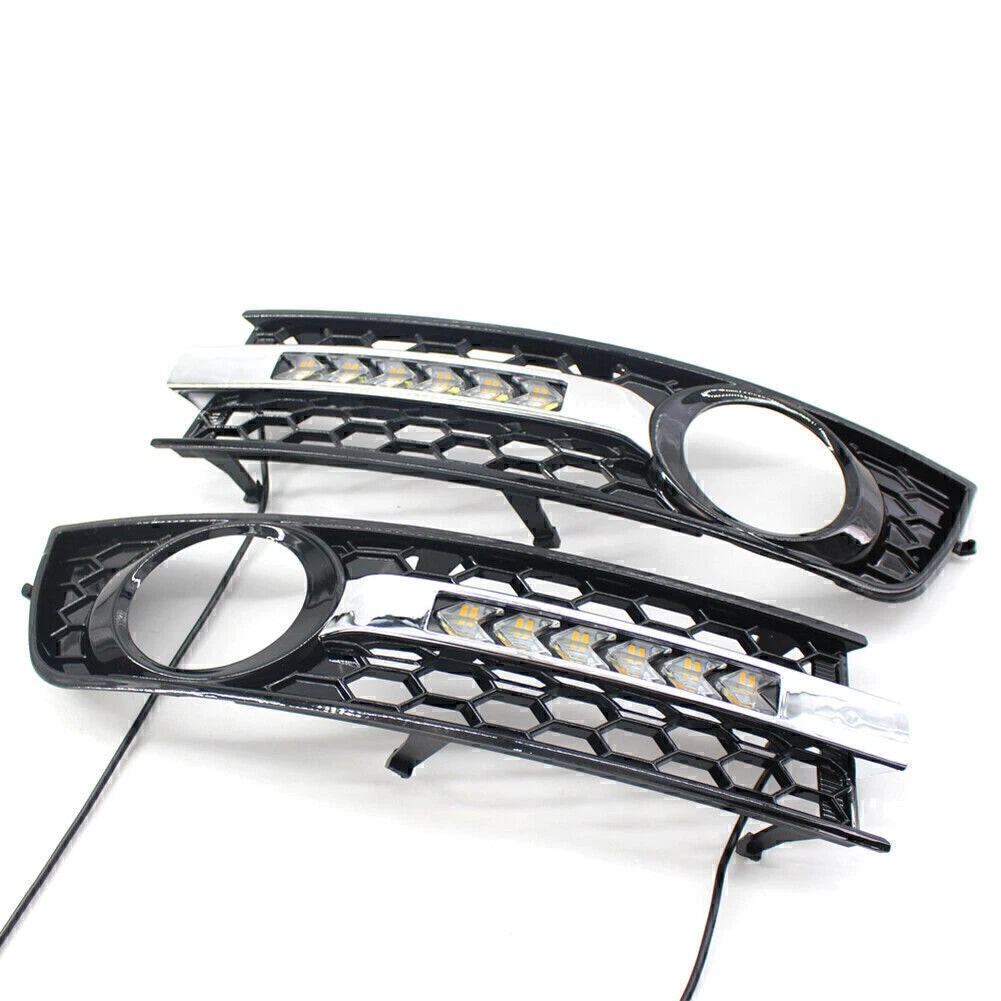 LED Honeycomb Hex Mesh Fog Light Grille + Wiring for Audi A4 B6 (2001-2005)