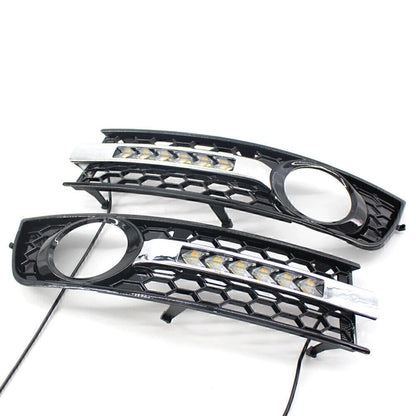 LED Honeycomb Hex Mesh Fog Light Grille + Wiring for Audi A4 B6 (2001-2005)