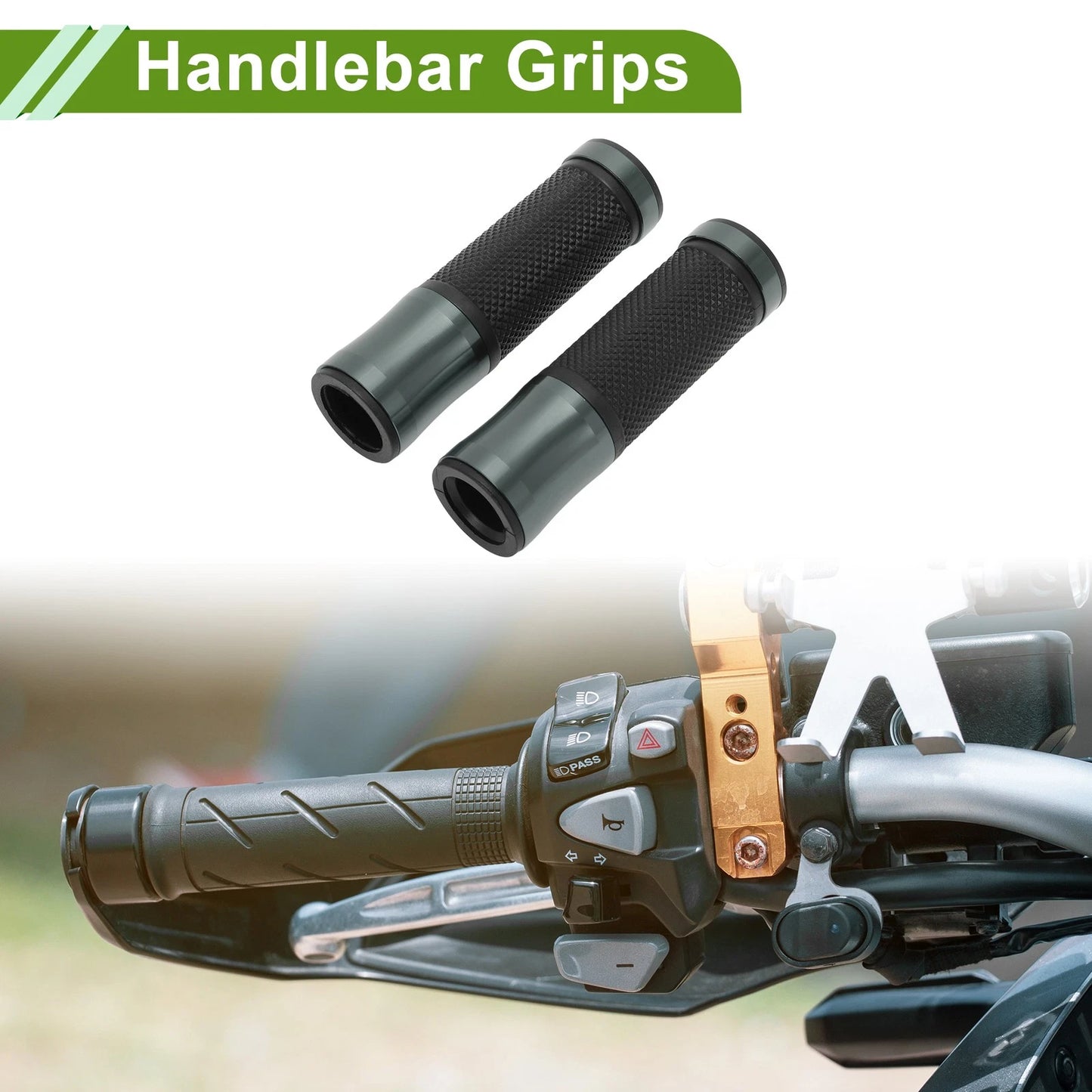 7/8" 22mm Handlebar Grips for Motorcycle Rubber Titanium Tone