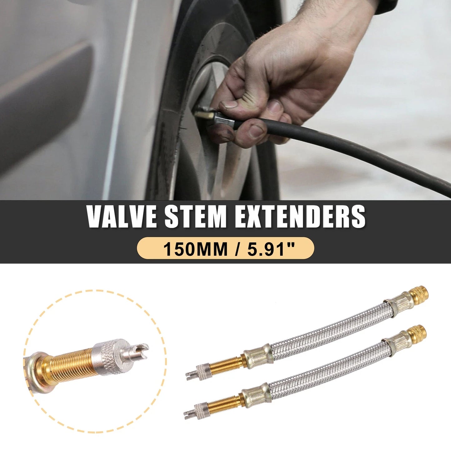2 x Tire Valve Stem Inflator Extender Hose for Car Auto Motorcycle