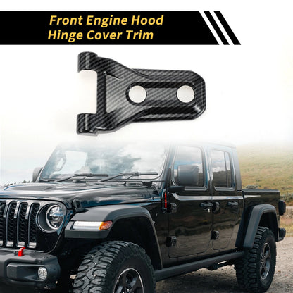 Front Engine Hood Hinge Cover Trim for Jeep Carbon Fiber Black  (2018-2023)