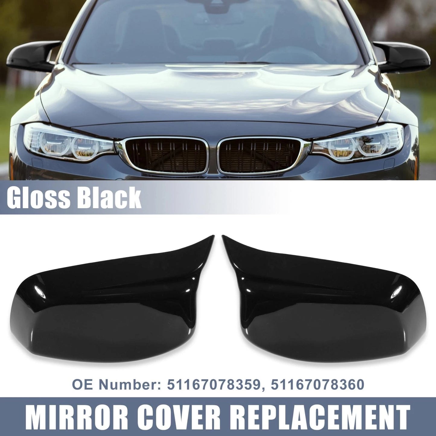 Gloss Black Rear View Mirror Covers for BMW 5 Series E60 E61 E63 E64 (2005-2010)