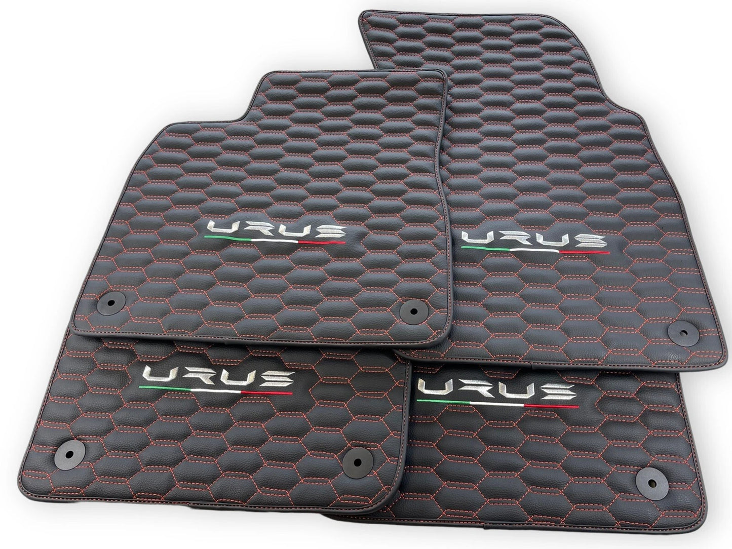 Leather Floor Mats for Lamborghini URUS 2018-2024 Black with Red Stitching