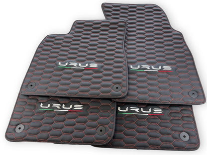 Leather Floor Mats for Lamborghini URUS 2018-2024 Black with Red Stitching