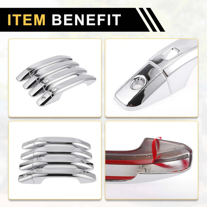 4pcs Exterior Door Handle Cover for GMC Yukon with 2 Keypad Chrome Silver Tone