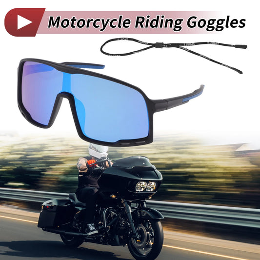 1 Set Motorcycle Riding Goggles Blue Lens Black Frame UV400