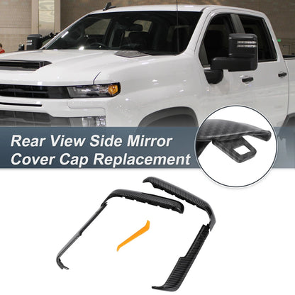 Rearview Mirror Cover Cap Set Black Carbon Fiber for Chevrolet Silverado GMC