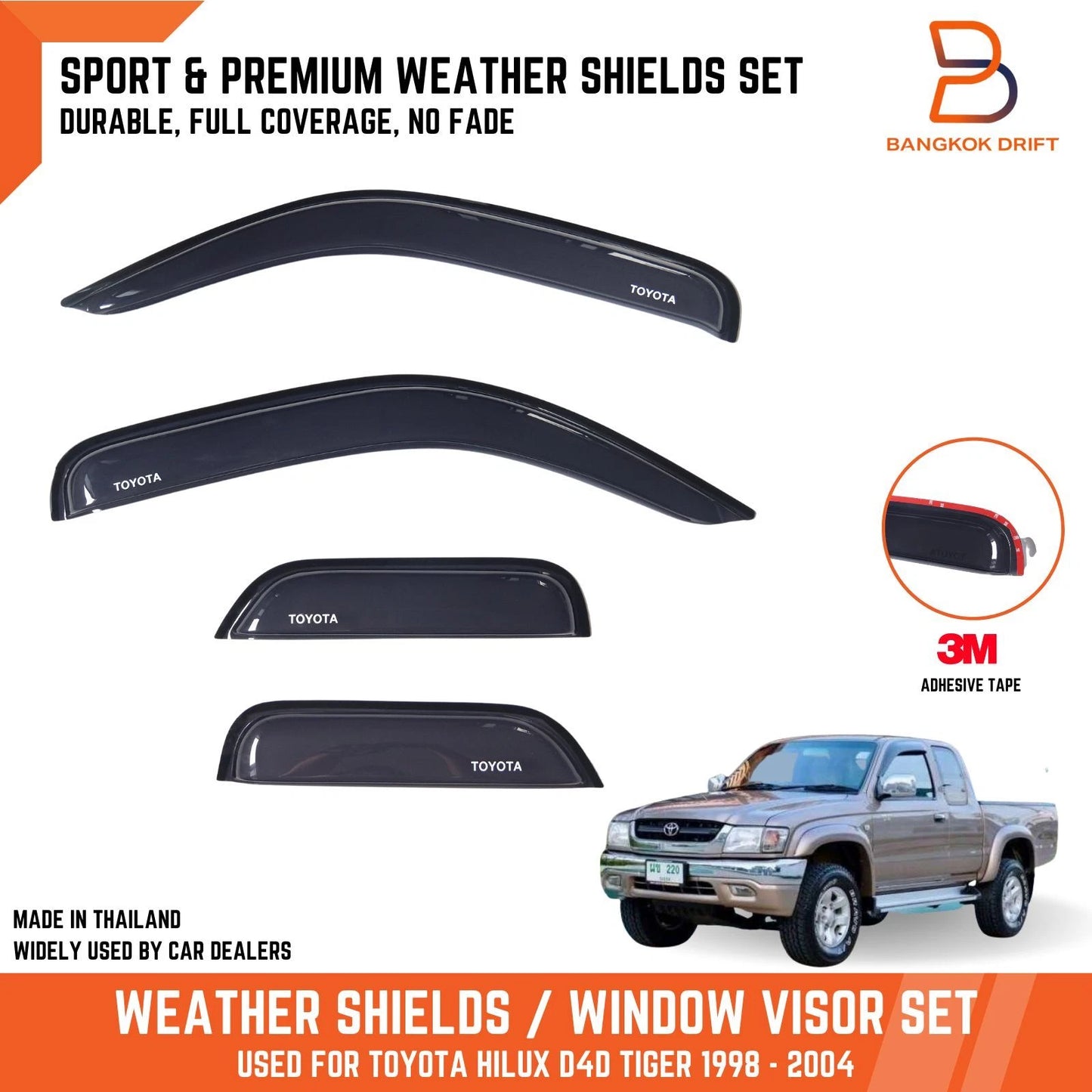 Weather Shield Window Visor Rain Guard for Toyota Hilux (1998-2004)