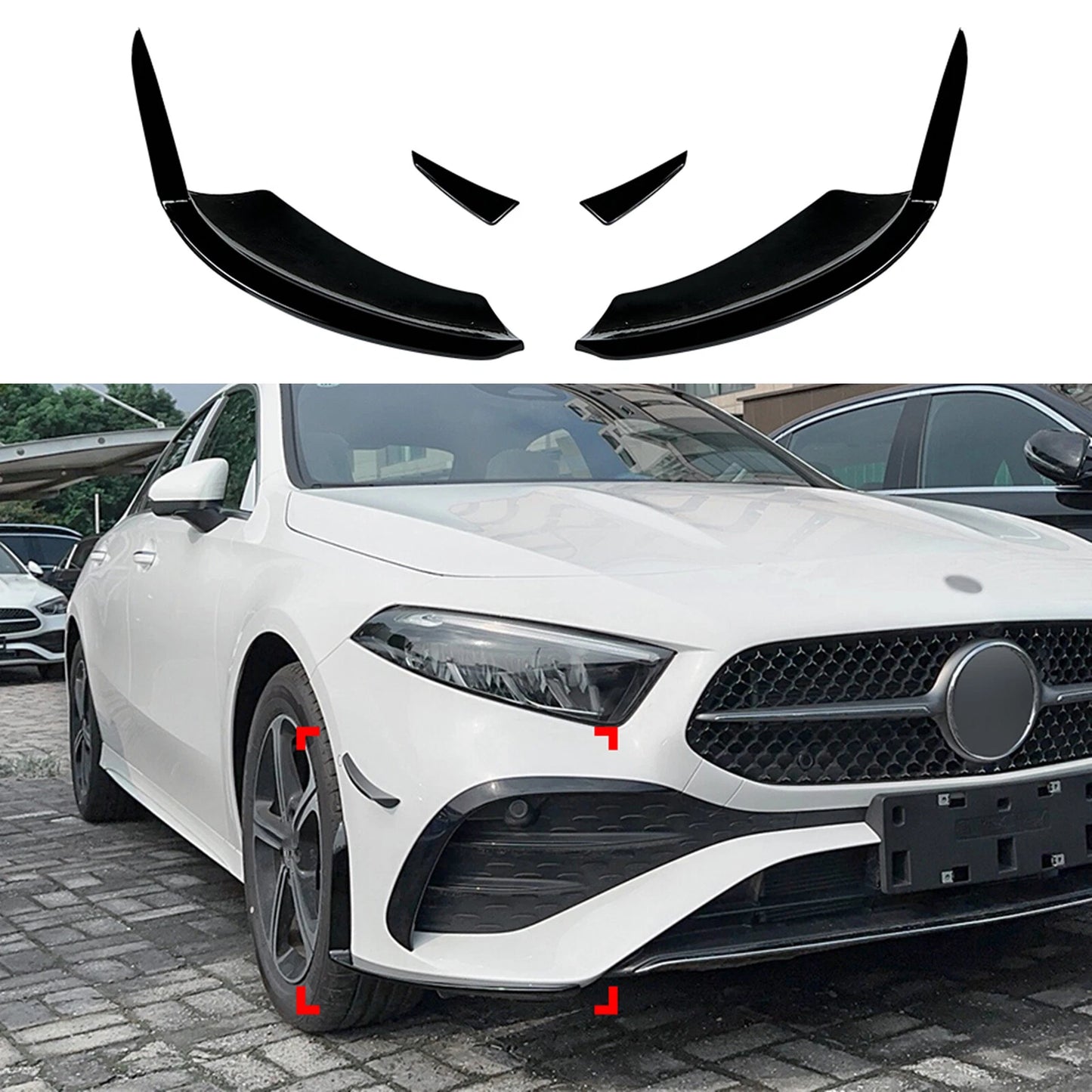 Gloss Black Front Side Spoiler Trim for Benz A Class W177 (2023-2024)