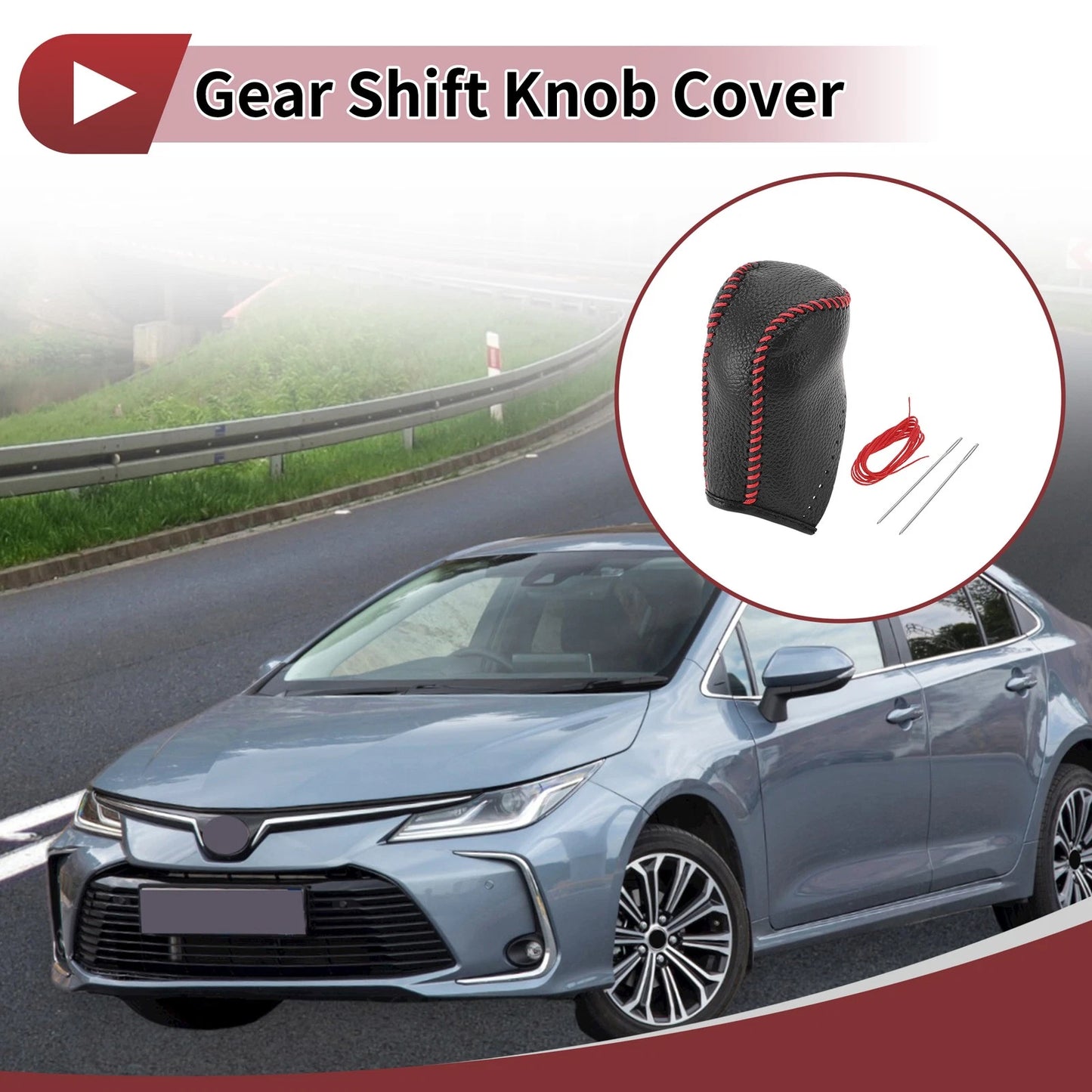 1 Pc Gear Shift Knob Cover Red Faux Leather for Toyota Corolla (2014–2018)
