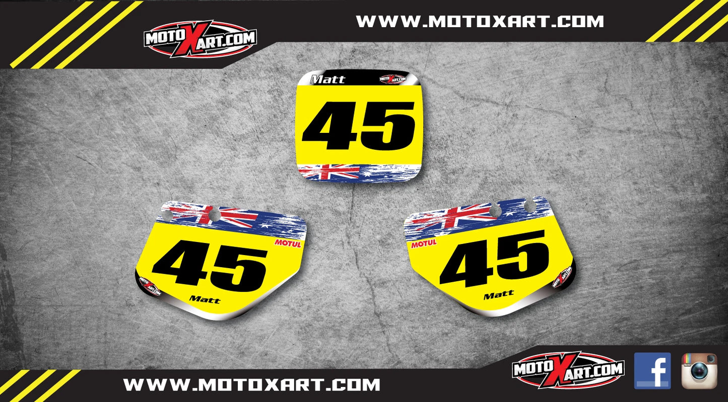 Aussie Pride Custom Number Plate Stickers for Yamaha YZ 490 (1986-1990)