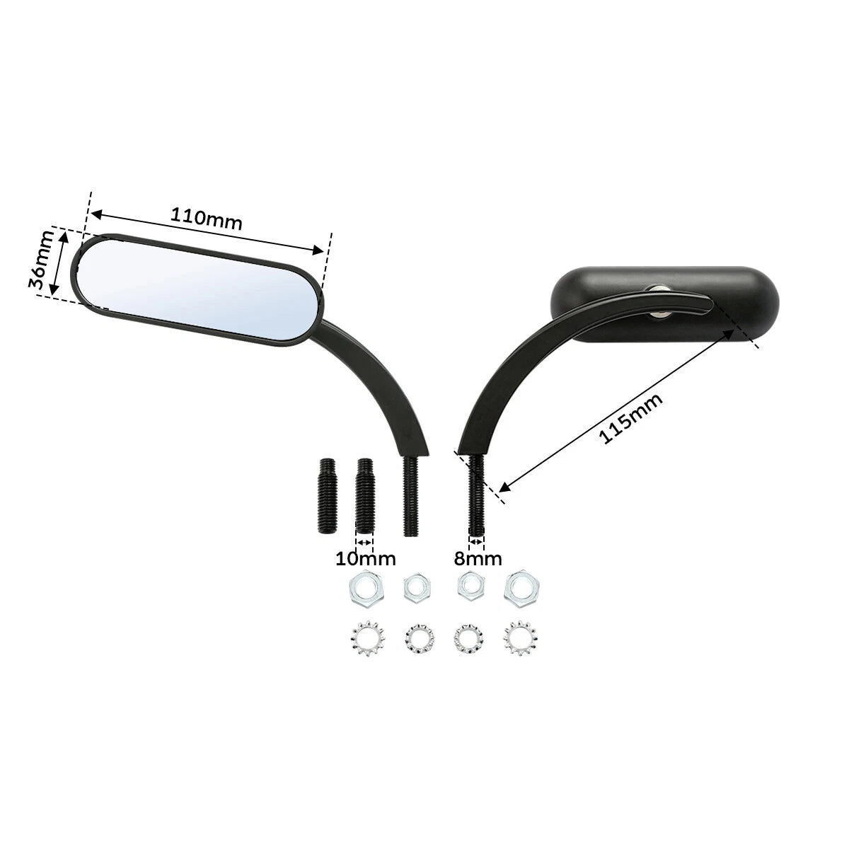 Black Mini Oval Rear View Mirrors for Harley Touring Dyna Sportster 883 1200