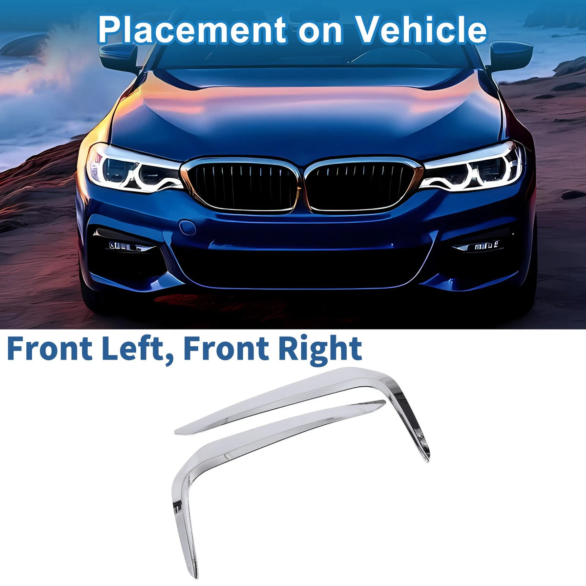 2 x Car Front Left & Right Headlight Trim Bezels for BMW 5 Series (2018-2022)