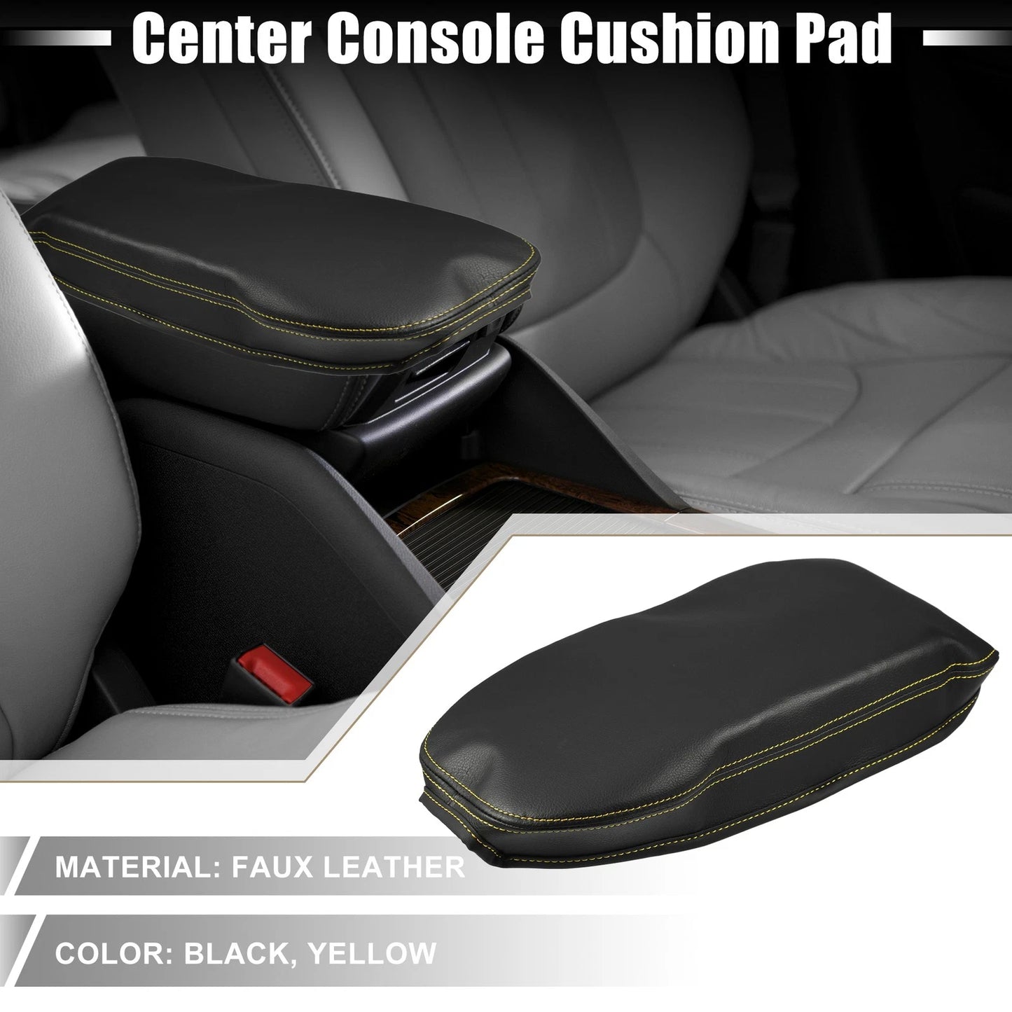 Center Console Armrest Cover Black Yellow Stitches for Toyota RAV4 (2019–2023)