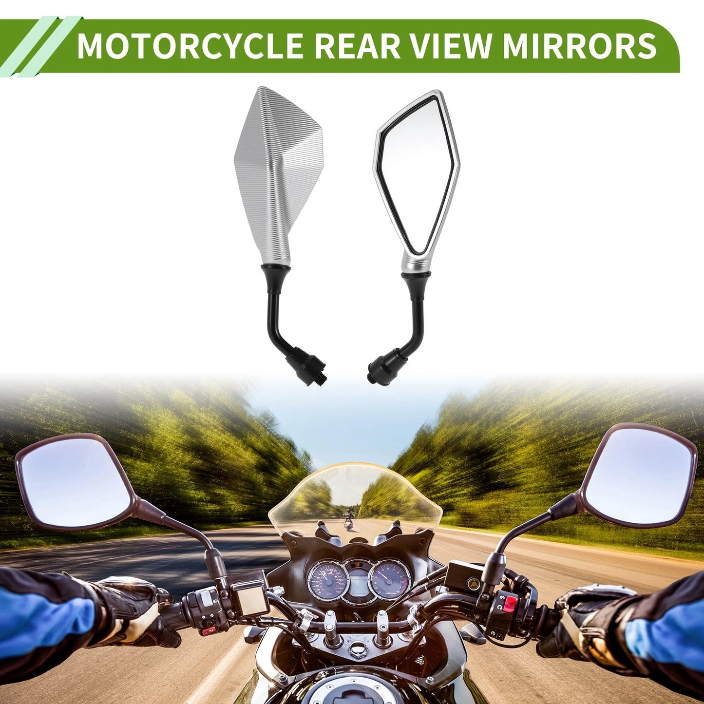 Rear View Mirrors 1 Set Polygonal Shape Silver Tone Iron Plastic for M10