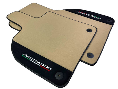 Beige Floor Mats for Lamborghini Aventador 2012-2022 with Alcantara Leather