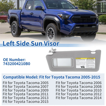 Gray Left Sun Visor w/ Vanity Mirror & Light for Toyota Tacoma (2005-2015)
