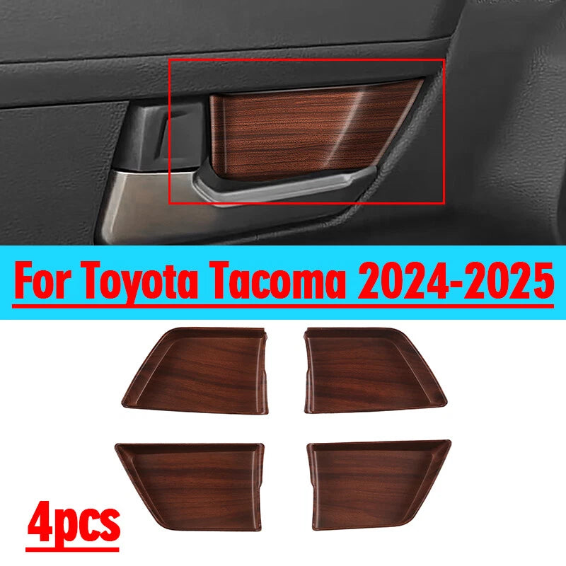 Wood Grain Inner Door Handle Bowl Cover Frame 4x for Toyota Tacoma (2024–2025)