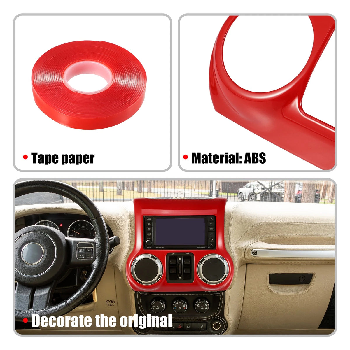 Red Center Console Dashboard Cover Trim for Jeep Wrangler JK JKU (2011-2017)