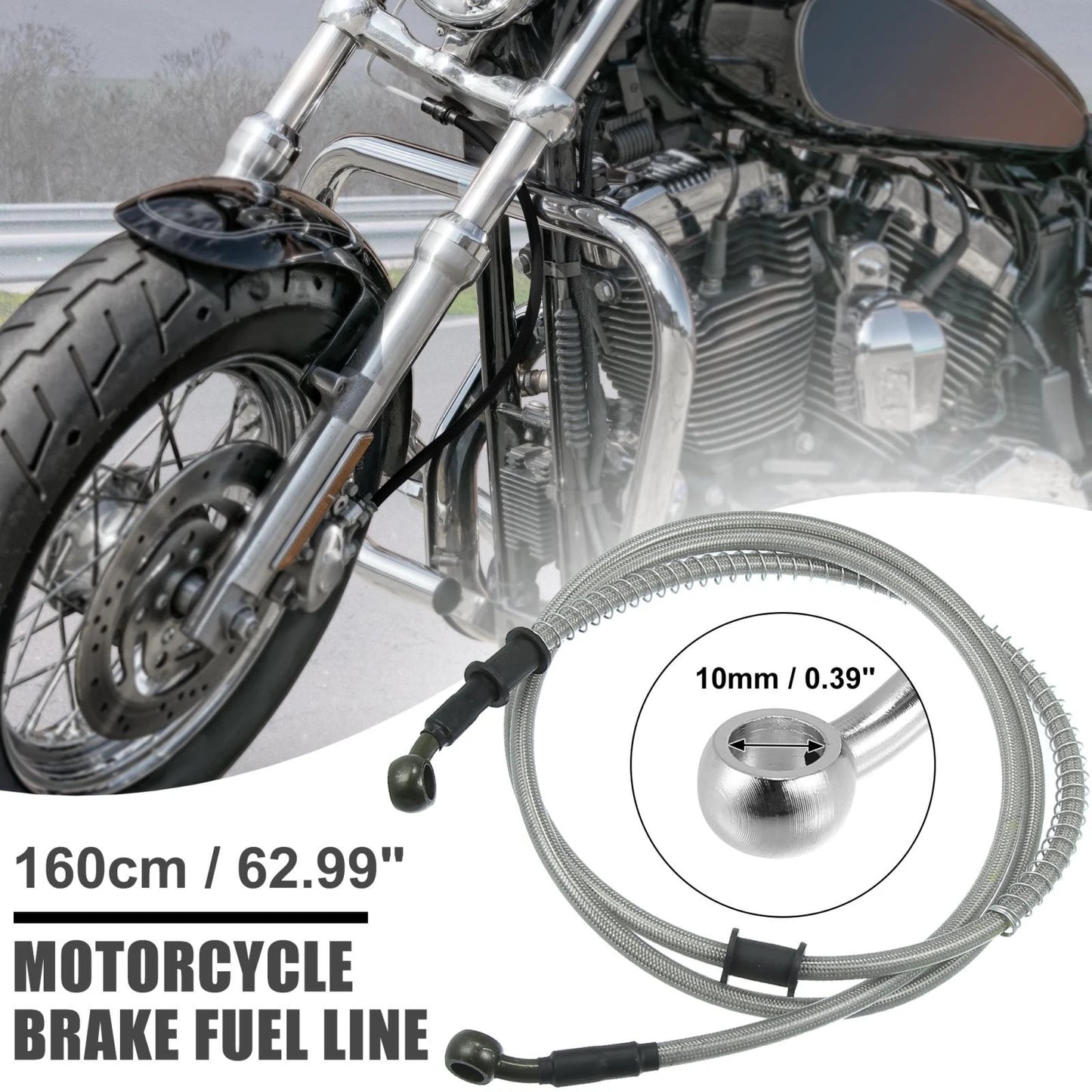 160cm Braided Brake Clutch Oil Hose Silver Tone for Motorcycle