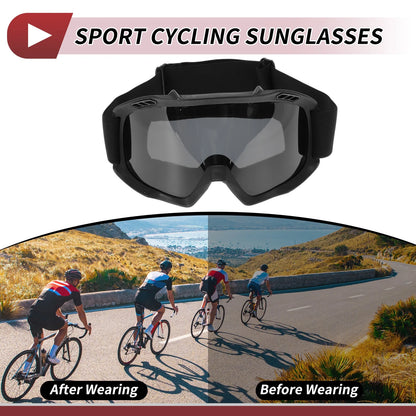 Riding Goggles Deep Gray Lens Black Frame PC TPU for Motorcycle Cycling Sunglasses
