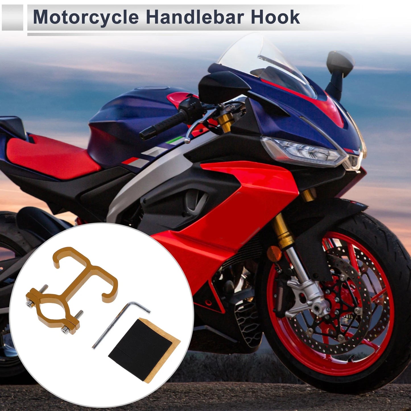 Arc Aluminum Alloy Motorcycle Hanging Hook Hexagon Wrench Gasket 1 Set Gold Tone