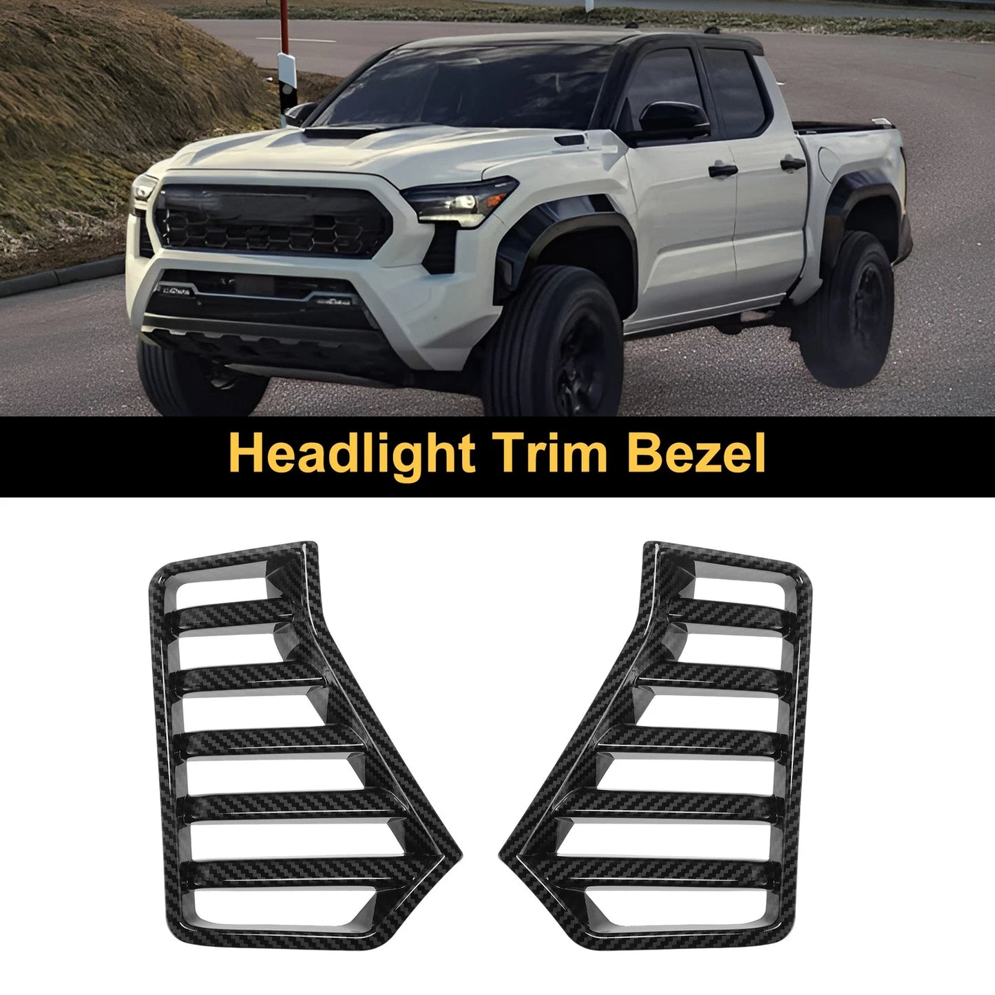 Front Left Headlight Trim Bezel Carbon Fiber Black for Toyota Tacoma(2024–2026)