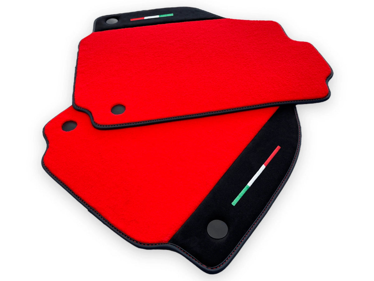 Red Floor Mats for Ferrari 488 Spider - Alcantara Leather Carpets (2015-2023)