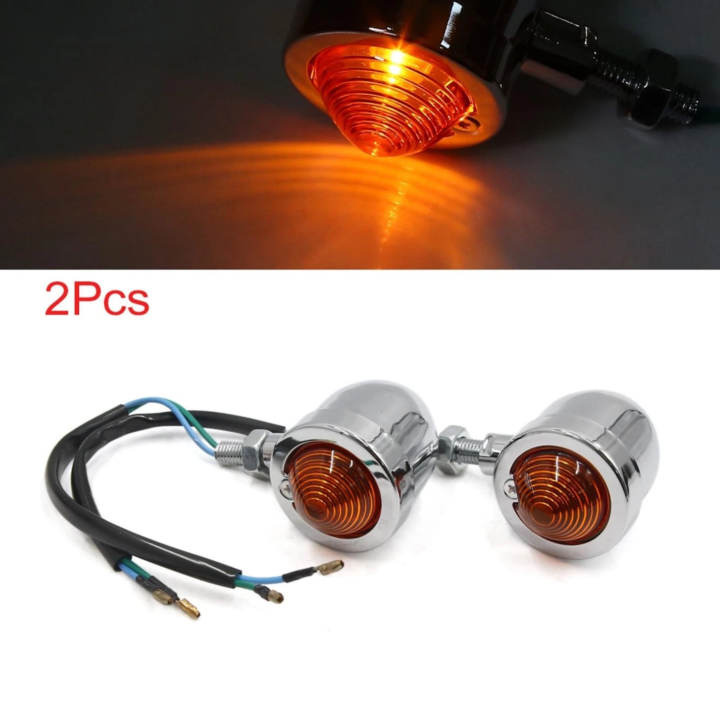 2 x Yellow Chrome Turn Signal Lamp Bulb for Harley Davidson