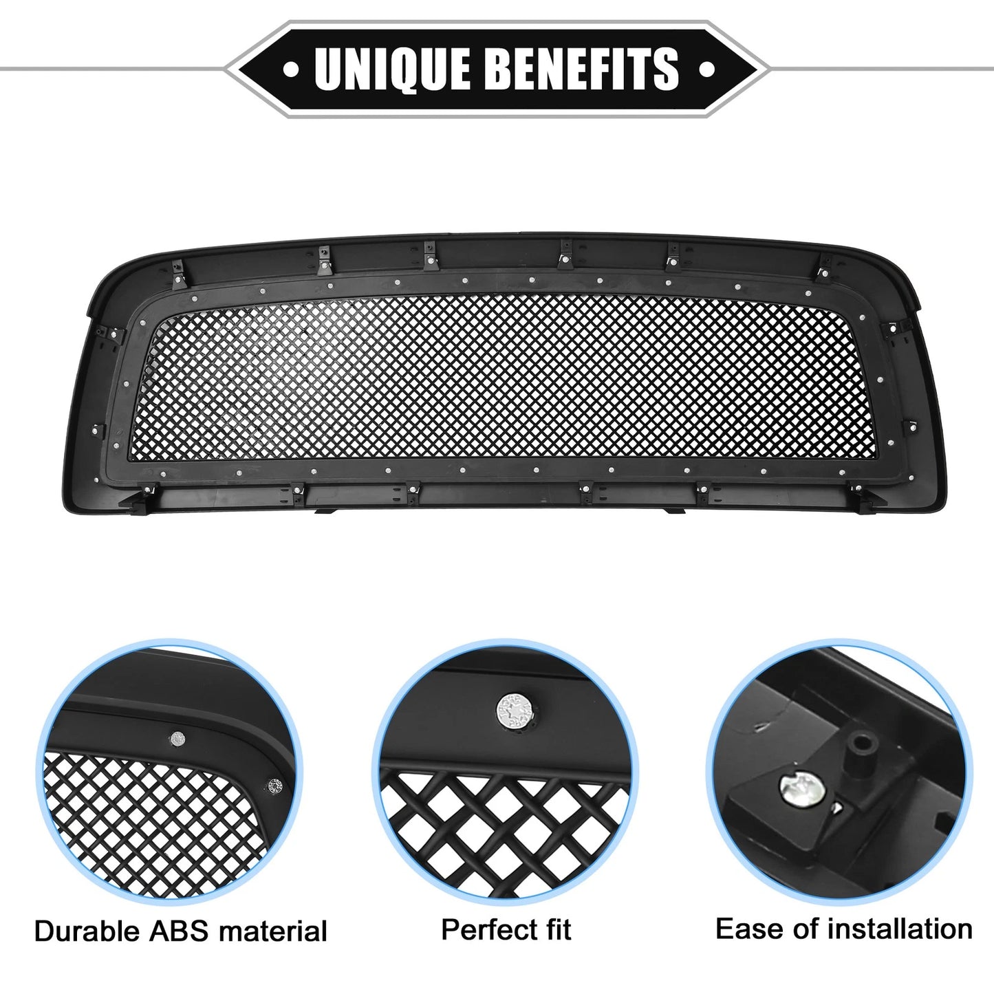 Front Grille Assembly with Rivet for Dodge Ram 1500 Matte Black (2011 - 2012)