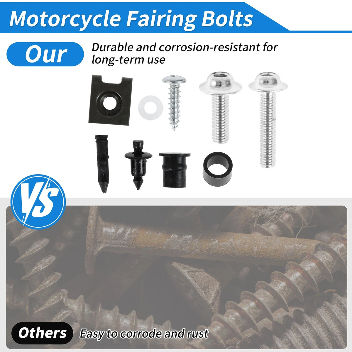 Windshield Bolts for Kawasaki Yamaha Stainless Steel Rubber Silver Tone
