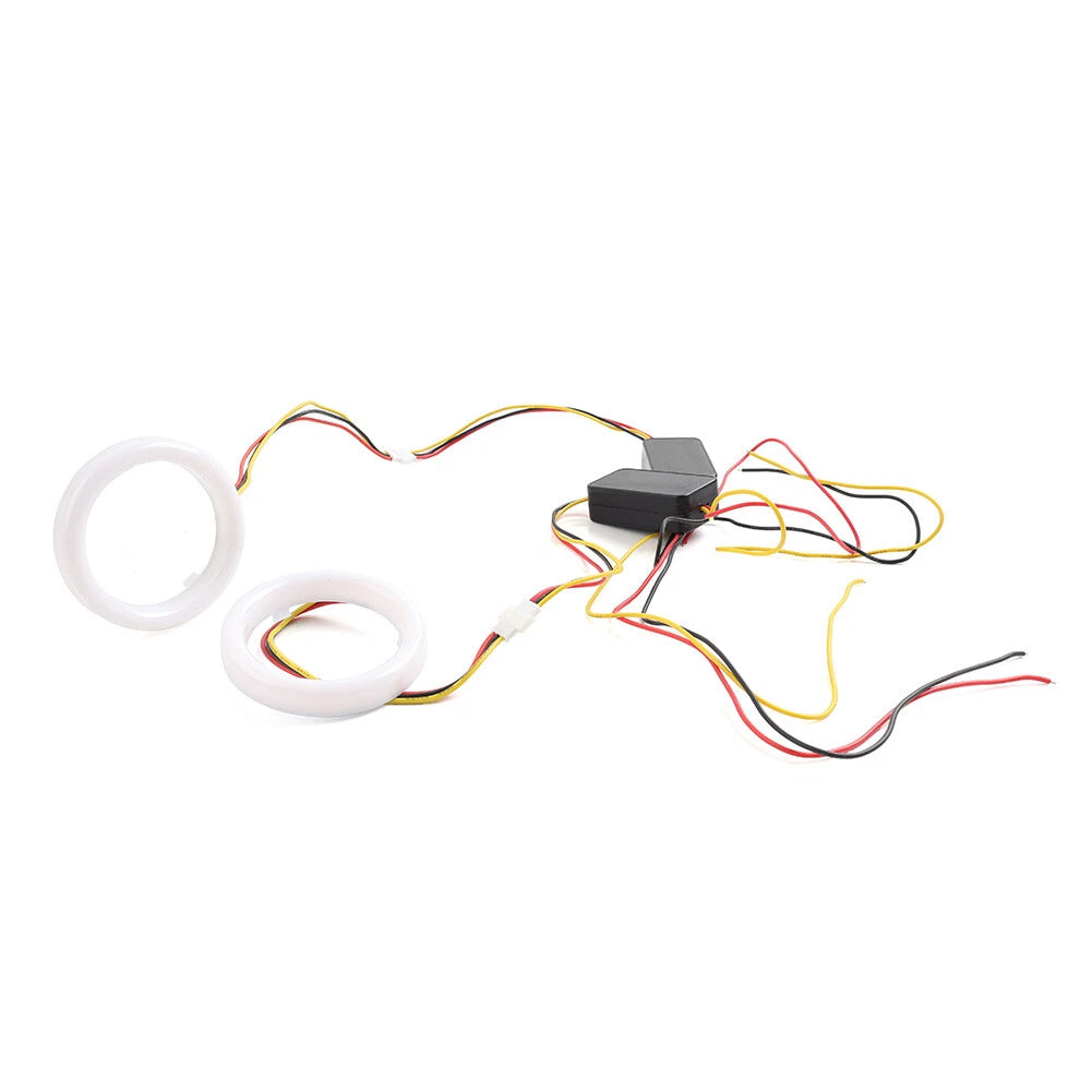 2 x White Amber Switchback LED Halo Rings for Car Headlight Retrofit 60MM