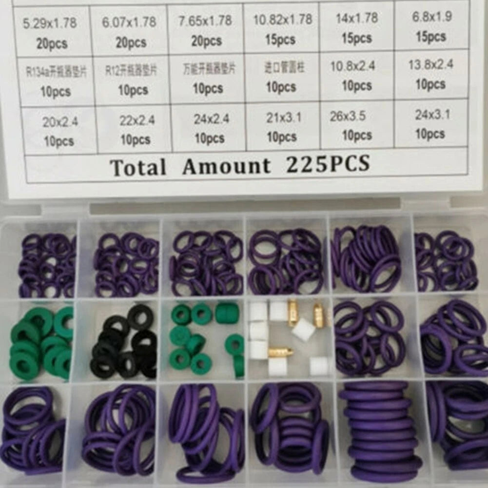 O-Ring Gasket Kit 225pcs for Car AC Compressor