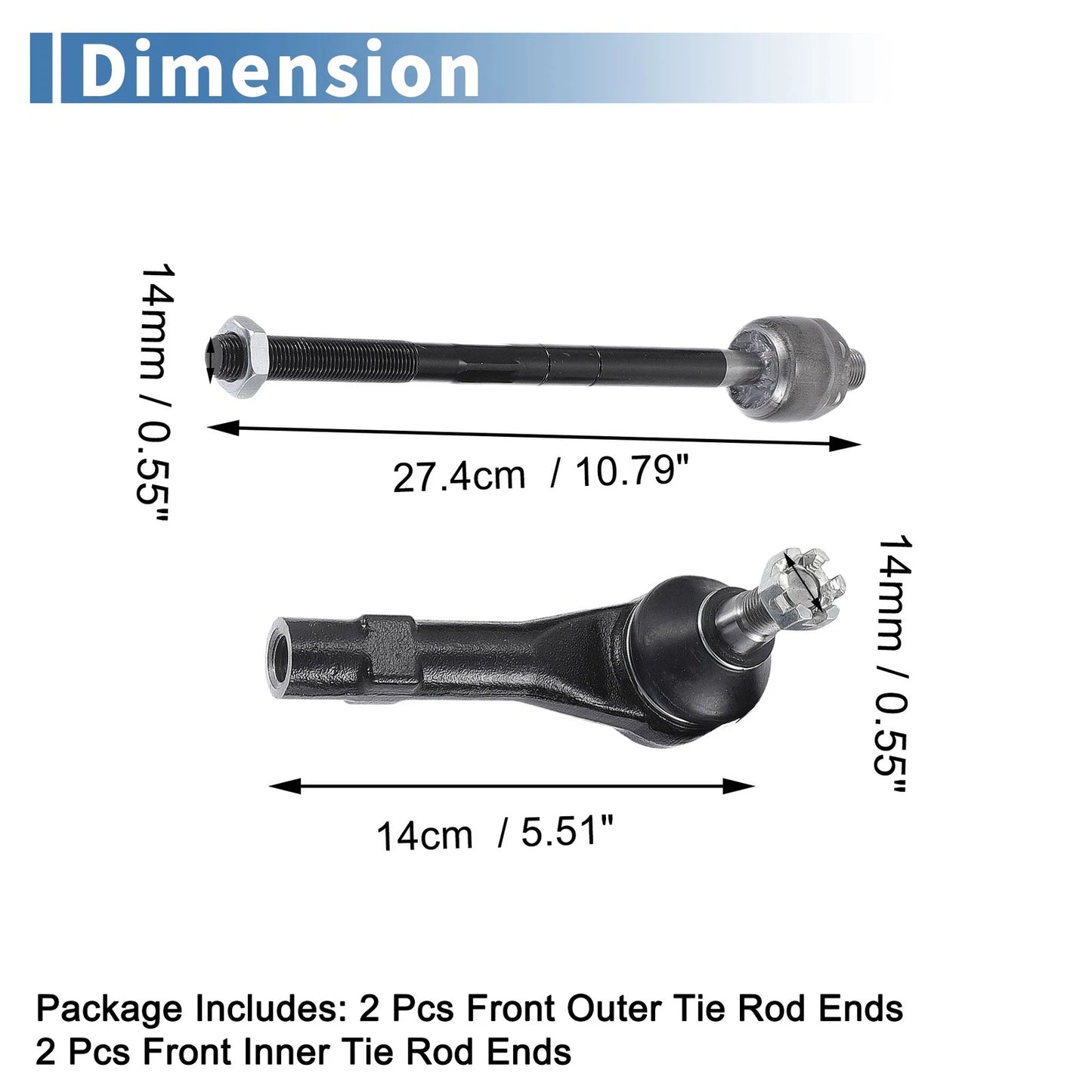 6pcs Front Inner Outer Tie Rod End Links Kit for Ford Ranger (2001-2011)