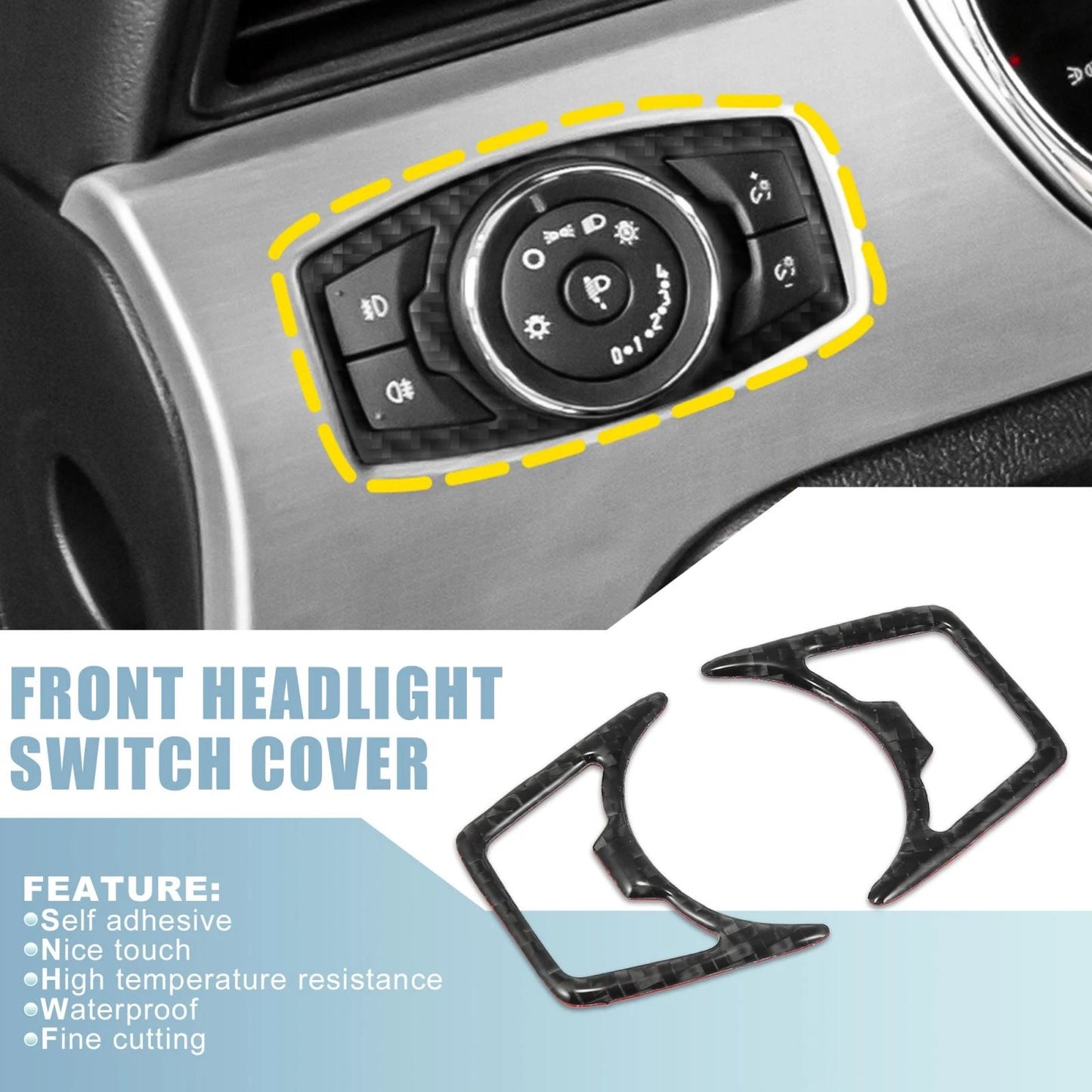 Car Front Headlight Lamp Switch Trim Covers for Ford Mustang (2015-2020)