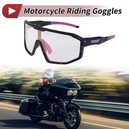 Motorcycle Riding Goggles Light Purple Black with Red and Blue Dots