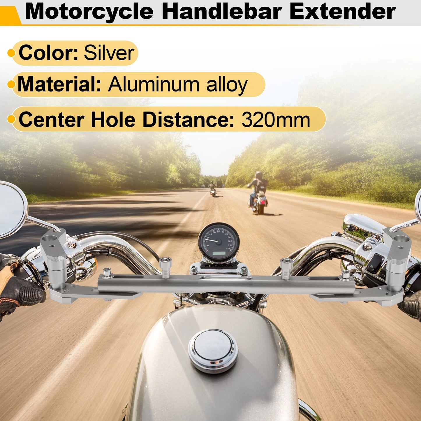 Motorcycle Balance Bar Extender Bracket / 320mm / Center Hole Silver Tone